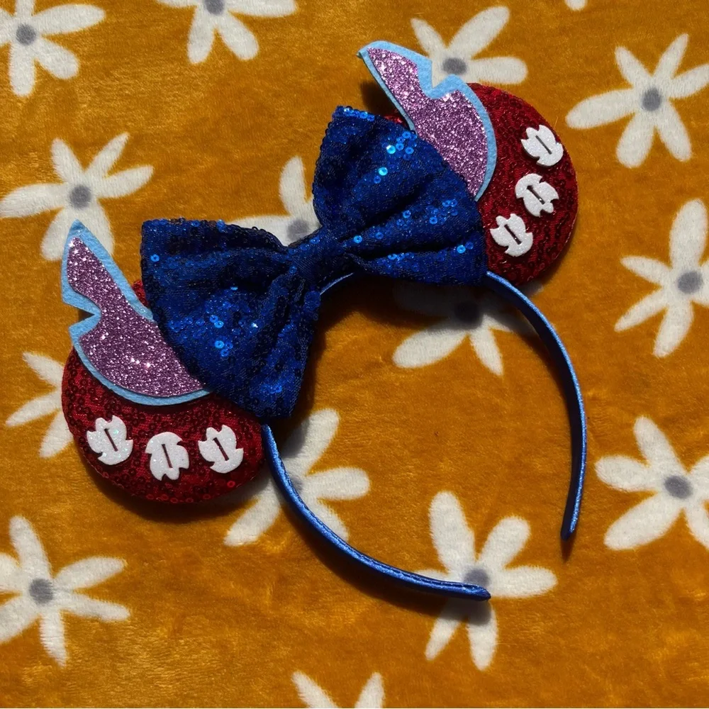NEW NIP Lilo & Stitch Themed Sequined Disney Mickey Mouse Ears Headband Accesory